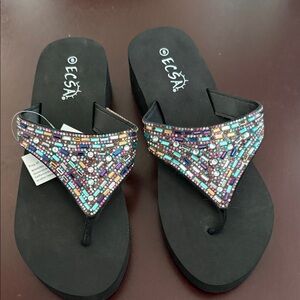 Women's Beaded Black Sandals